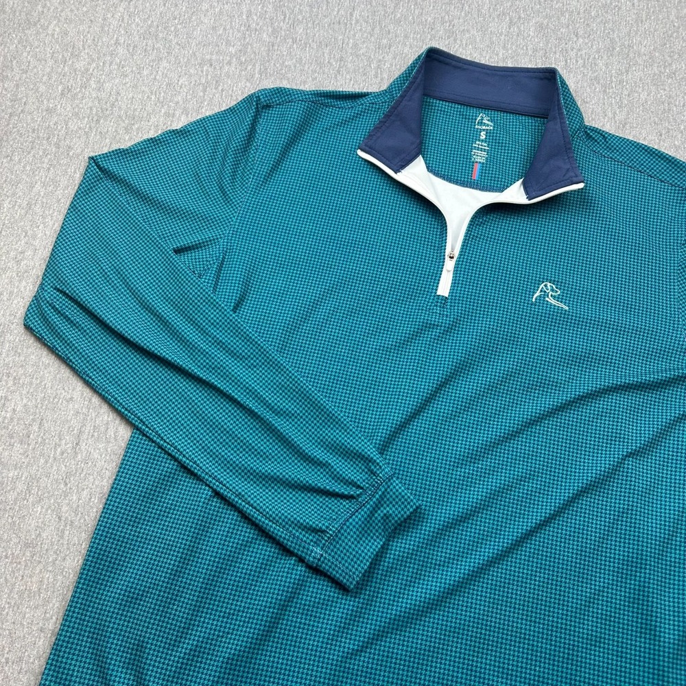 Rhoback Long Sleeve Performance 1/4 Zip Pullover Mens Small Green Houndstooth